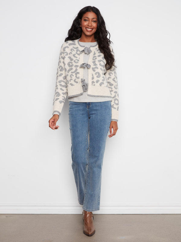 Cardigan en tricot jacquard à nœuds - Léopard