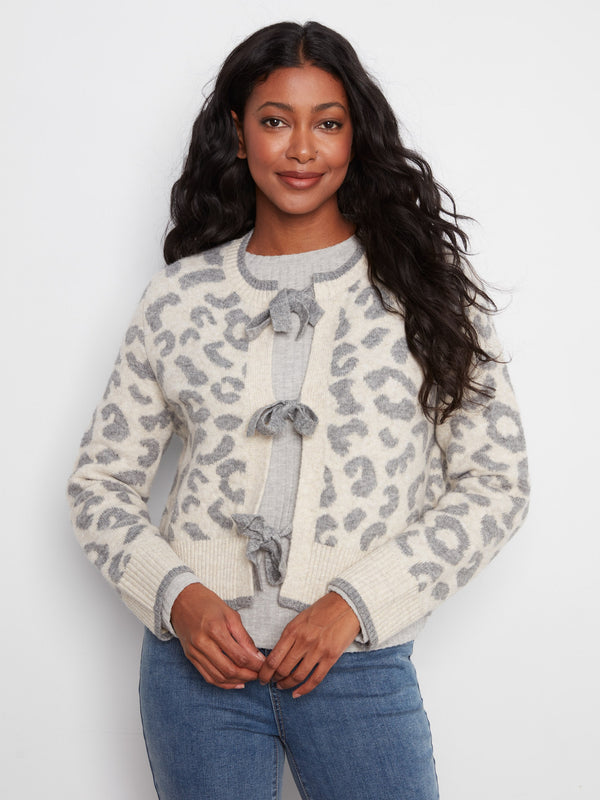Cardigan en tricot jacquard à nœuds - Léopard