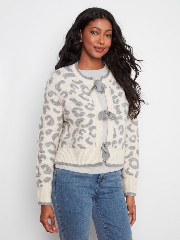 Cardigan en tricot jacquard à nœuds - Léopard