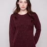 Cabernet sweater with a classic crew neck and speckled pattern, featuring a cozy drop shoulder design by Charlie B.