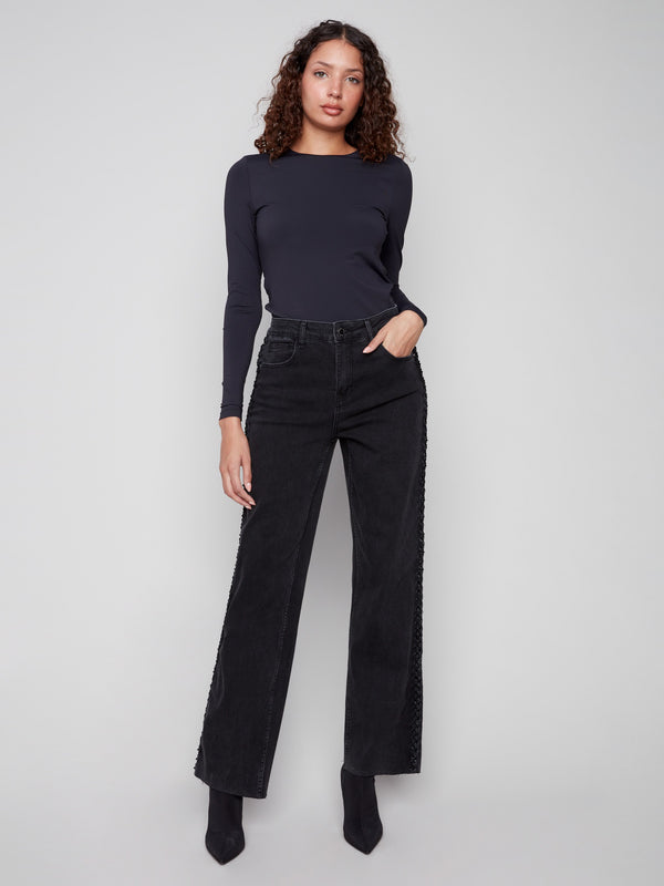 Charcoal jeans with a regular rise, featuring stretch denim material for comfort and style by Charlie B.