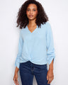 Light blue top featuring a stylish notch neckline, crafted from 100% cotton for ultimate comfort and breathability by Charlie B.