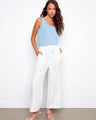 White and blue striped pants featuring a wide fit and cropped length, perfect for casual outings by Charlie B.