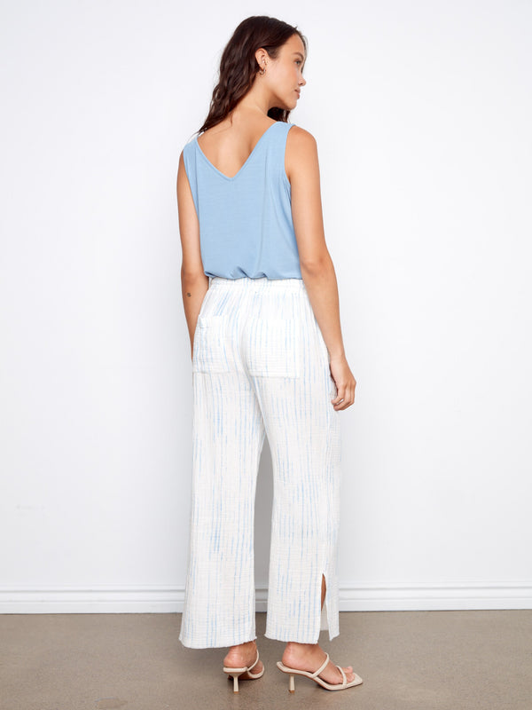 Bubble Cotton Printed Drawstring Pants - Stripes