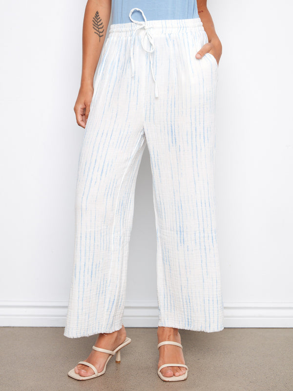 Bubble Cotton Printed Drawstring Pants - Stripes