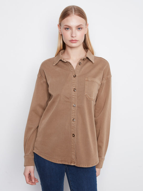 Surchemise boutonnée en sergé - Noix