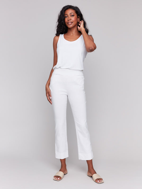 White capri pants with hem slit and side pockets by Charlie B.