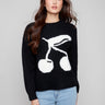 Black cherry intarsia sweater featuring a crew neck design and chic style by Charlie B.