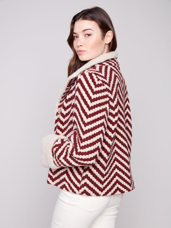 Stylish Cabernet jacket featuring a unique boucle chevron pattern, ideal for elevating your wardrobe essentials by Charlie B.