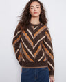 Brown chevron sweater featuring ribbed cuffs and hem by Charlie B.