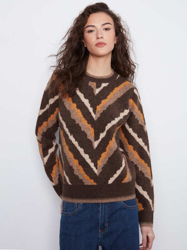 Chandail à col rond à motif chevron - Brownie