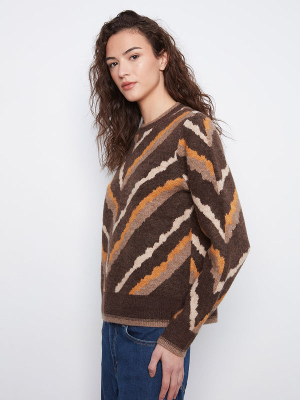 Chandail à col rond à motif chevron - Brownie