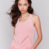 Guava knit camisole with chevron pointelle pattern by Charlie B.