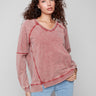 Cabernet V-neck top with relaxed fit, offering a laid-back and cozy vibe by Charlie B.
