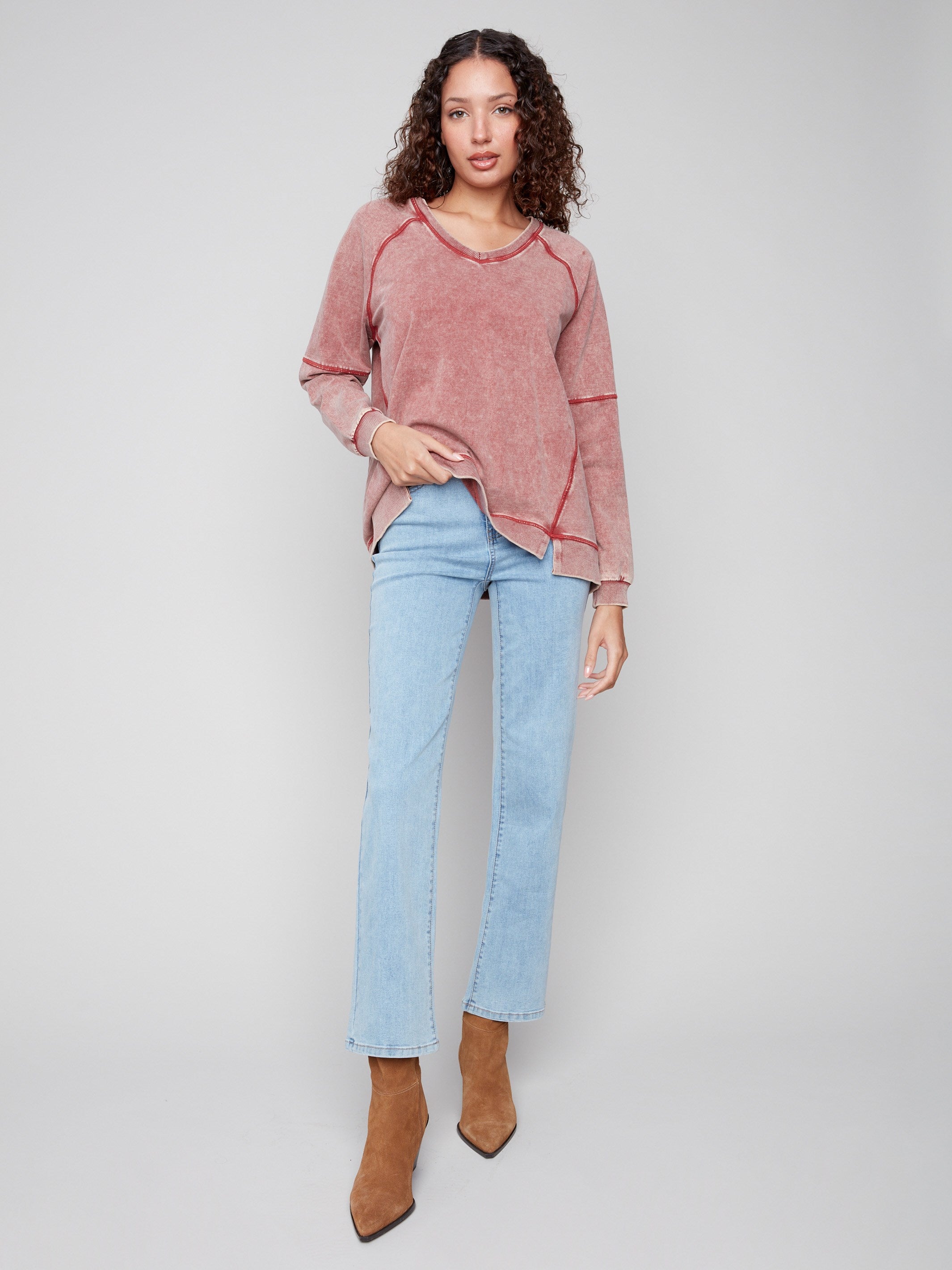 Chic Cabernet top with a washed effect that adds a unique touch to your casual wardrobe by Charlie B.