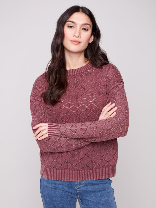 Cabernet sweater featuring a classic crew neck design, perfect for a cozy look by Charlie B.