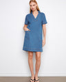 Denim dress featuring a classic collared V-neck design, perfect for a casual yet stylish look. By Charlie B.