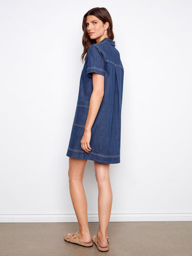 Featuring a collared V-neck, this knee-length dress offers both sophistication and ease for everyday wear by Charlie B.