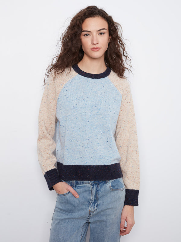 Color Block Knit Sweater - Iris