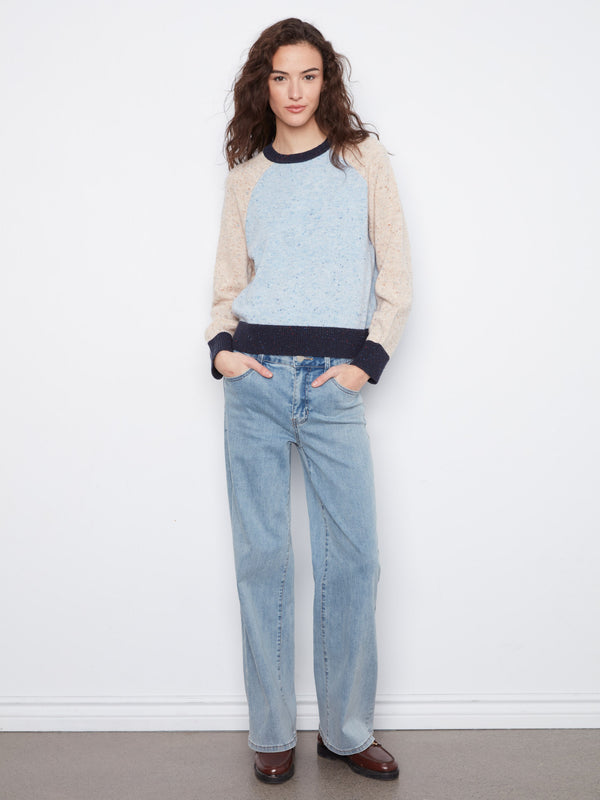 Color Block Knit Sweater - Iris