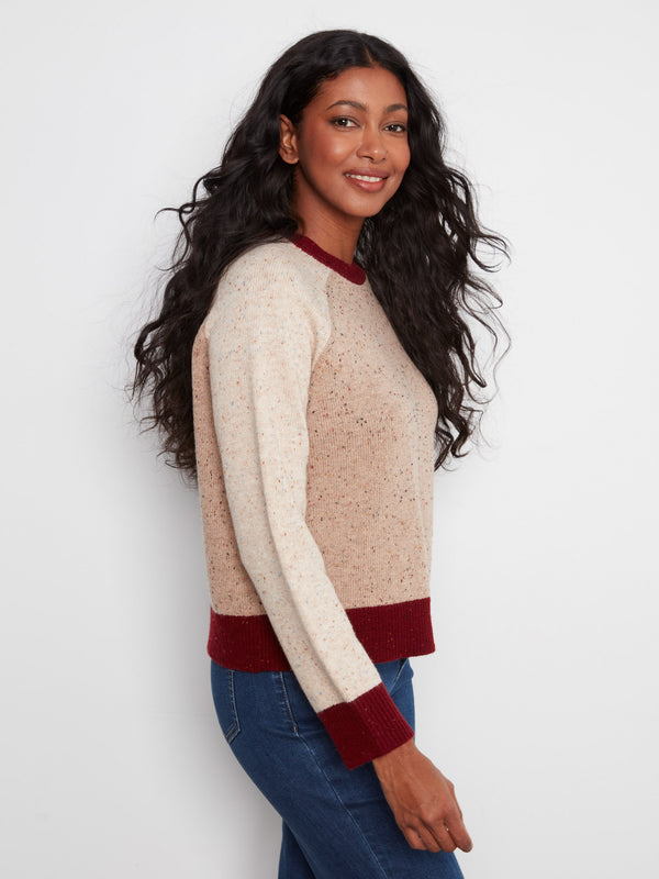 Color Block Knit Sweater - Umber