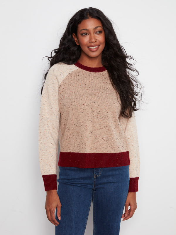 Color Block Knit Sweater - Umber
