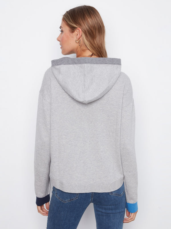 Chandail à capuchon avec détails contrastants - Gris chiné