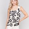 Square neckline crochet top with a floral design in black and cream by Charlie B.