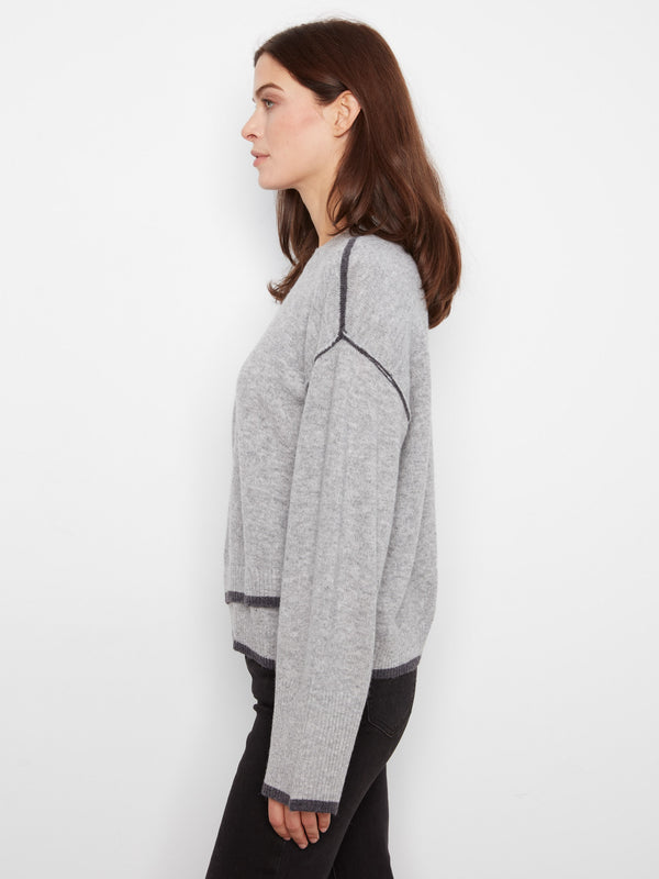 Chandail à col rond avec détails contrastants - Gris pâle chiné