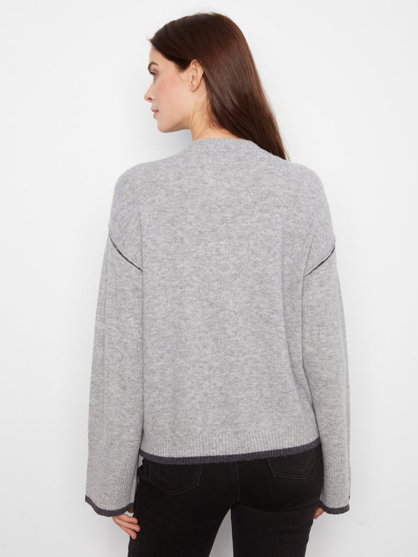 Chandail à col rond avec détails contrastants - Gris pâle chiné