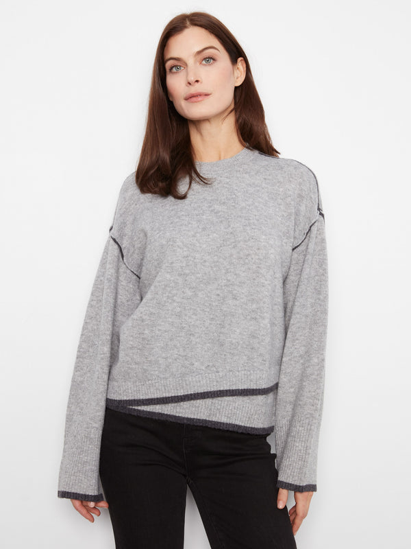 Chandail à col rond avec détails contrastants - Gris pâle chiné