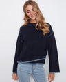 Navy sweater with a classic crew neckline, featuring stylish drop shoulders for a relaxed fit. Perfect for casual outings by Charlie B.