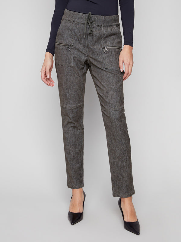 Stylish jogger pants in stretchy corduroy with a pull-on style and mid-rise waist by Charlie B.