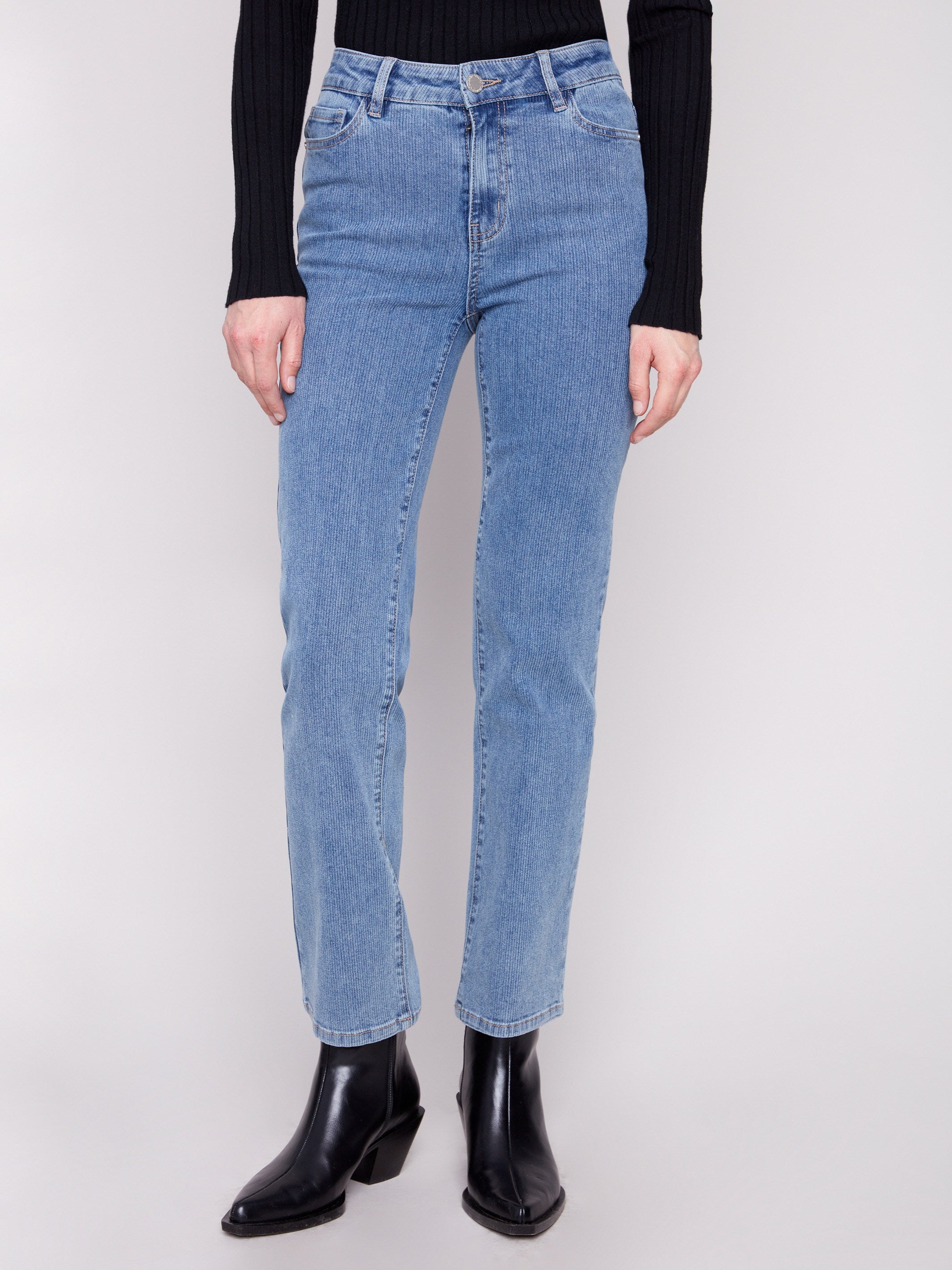 Crafted from stretch corduroy denim, these blue pants offer comfort and a regular rise fit by Charlie B.