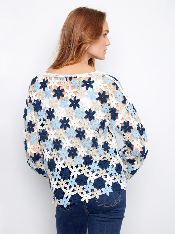 Cotton Blend Crochet Flower Top - Haze