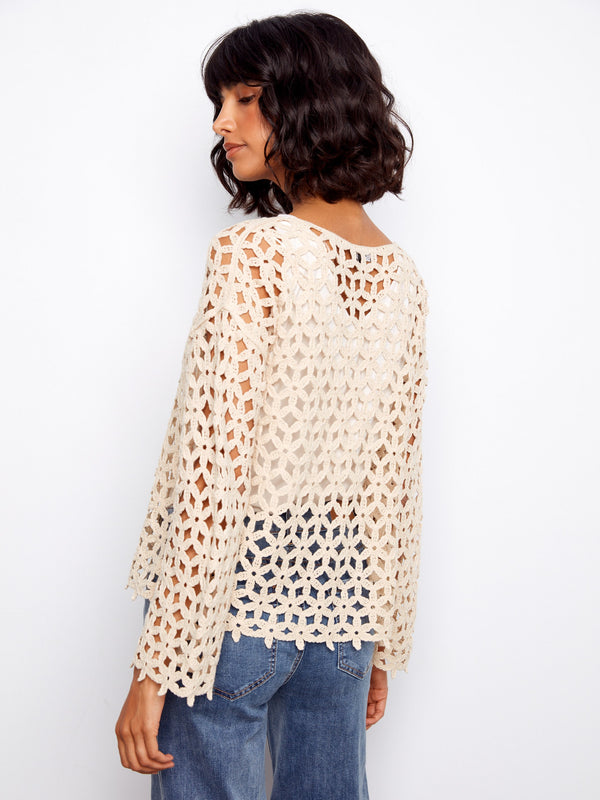 Haut en crochet à fleurs en mélange de coton - Naturel