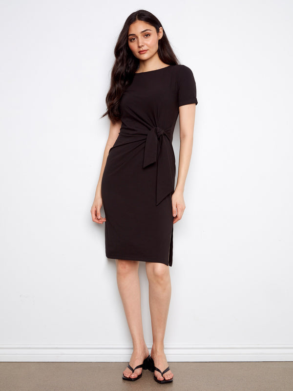 Cotton Boat Neck Dress - Black
