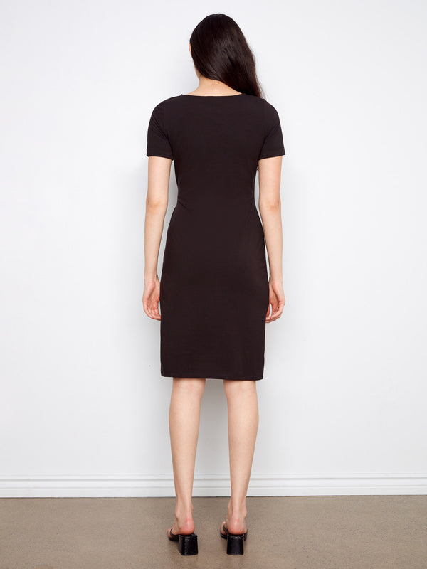 Cotton Boat Neck Dress - Black