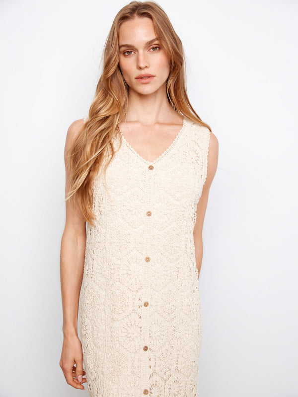 Cotton Crochet Sleeveless Dress - Fog