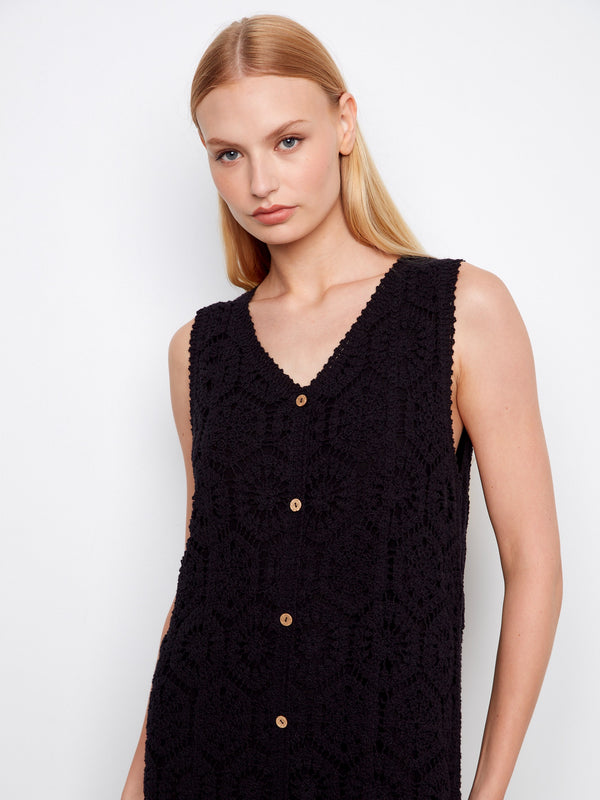 Cotton Crochet Sleeveless Dress - Black