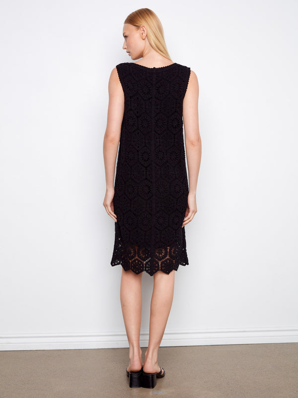 Cotton Crochet Sleeveless Dress - Black