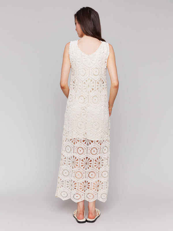Sleeveless natural maxi with detailed crochet work by Charlie B.