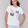 Relaxed fit white cotton t-shirt with graphic 'SUMMER' design by Charlie B.
