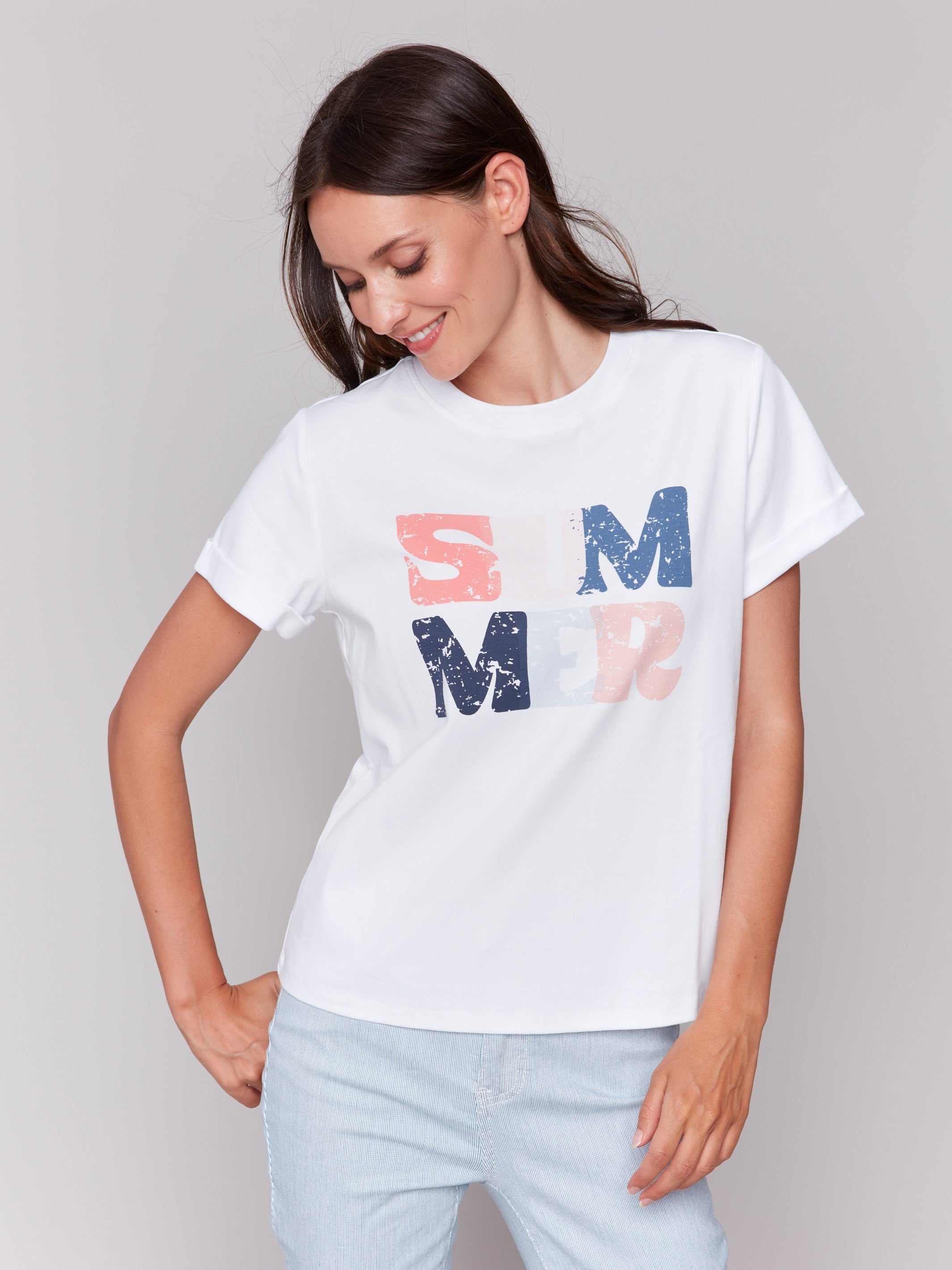 White short-sleeve tee with relaxed fit and bold lettering by Charlie B.