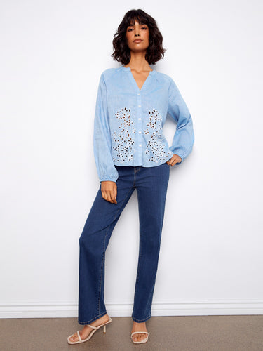 Casual yet chic top featuring elastic cuffs that add comfort to its stylish design by Charlie B.