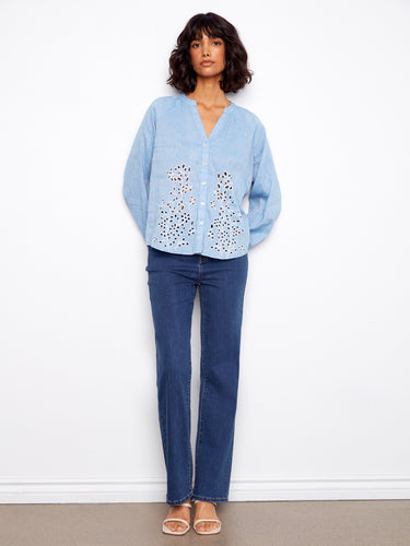 Sophisticated shirt with long raglan sleeves providing ease of movement while staying trendy by Charlie B.