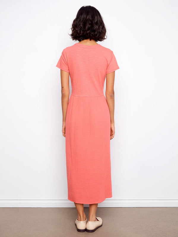 Cotton Short Sleeve Midi Dress - Sorbet