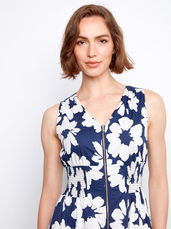 Cotton Voile Printed Front-Zip Dress - Dahlia