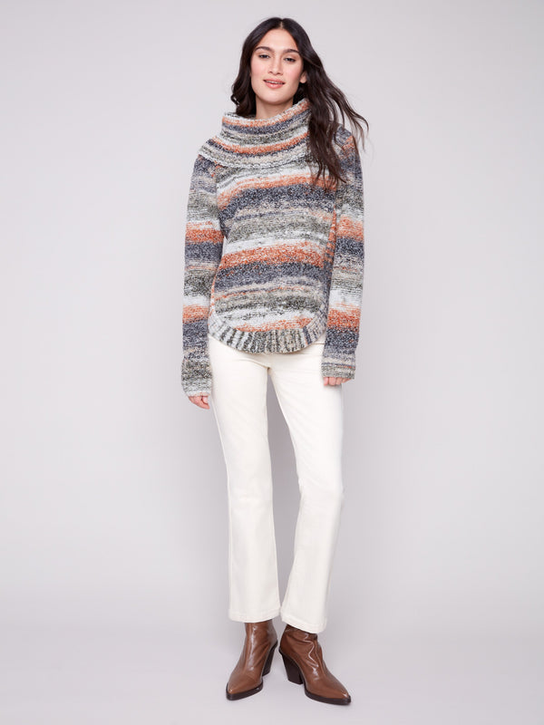 Striped sweater featuring a round hem in warm autumn hues, adding elegance to your wardrobe by Charlie B.