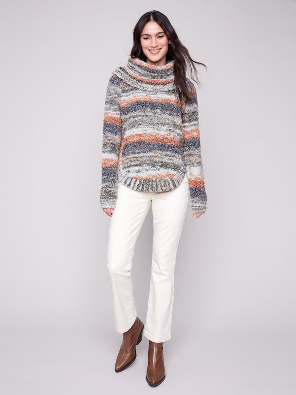 Cowl Neck Cable Knit Sweater - Autumn